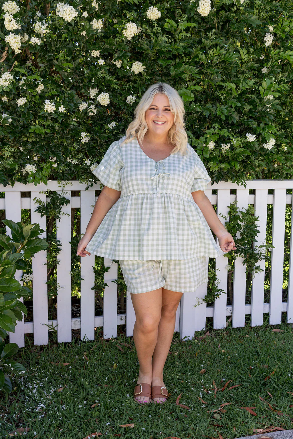 Birdie Top in Sage Gingham - Image 18