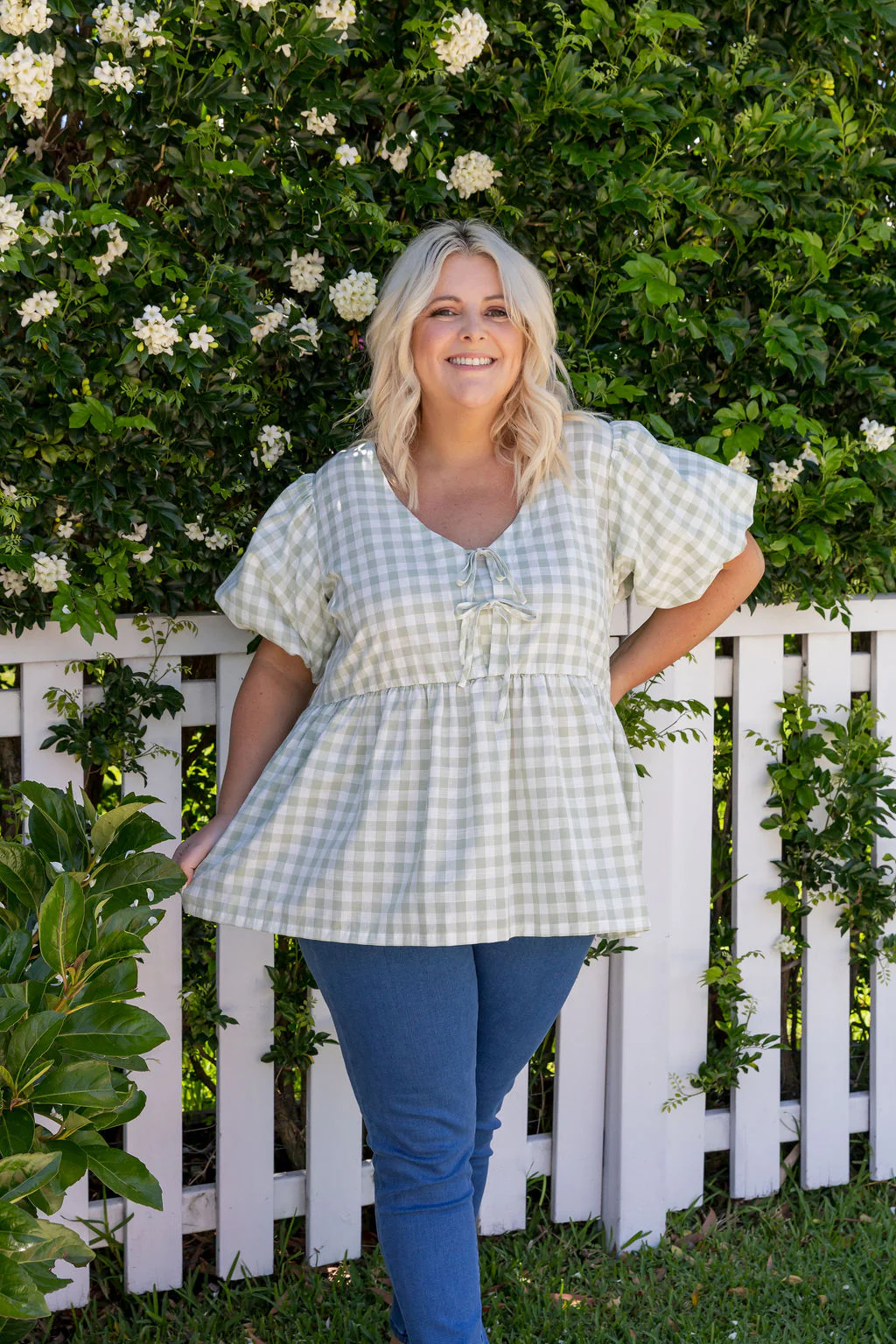 Birdie Top in Sage Gingham - Image 6