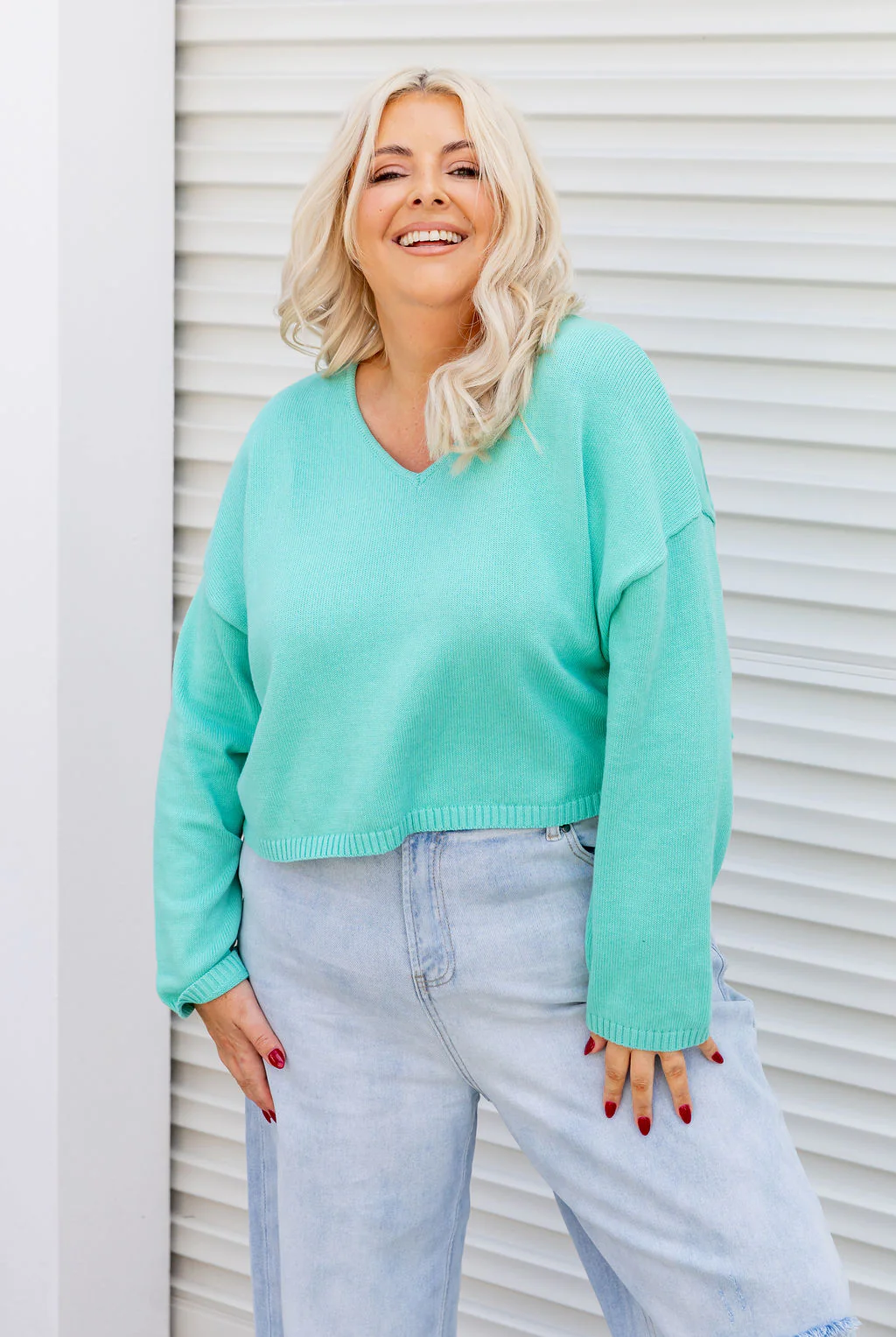Blakely Crop Knit in Aqua - Image 3