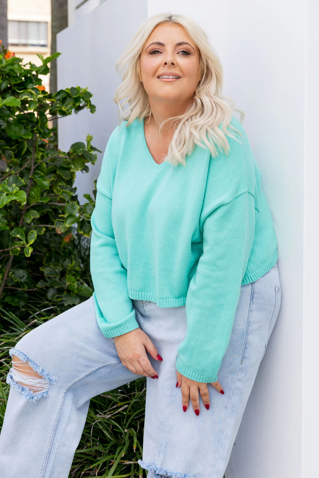 Blakely Crop Knit in Aqua - Image 4