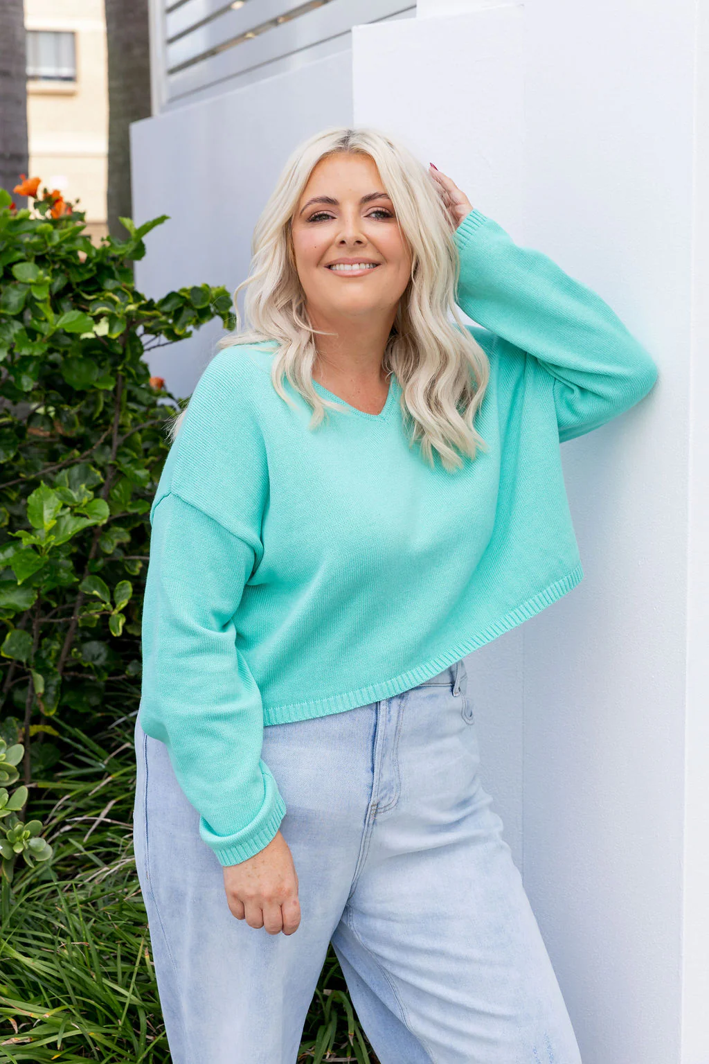 Blakely Crop Knit in Aqua - Image 6