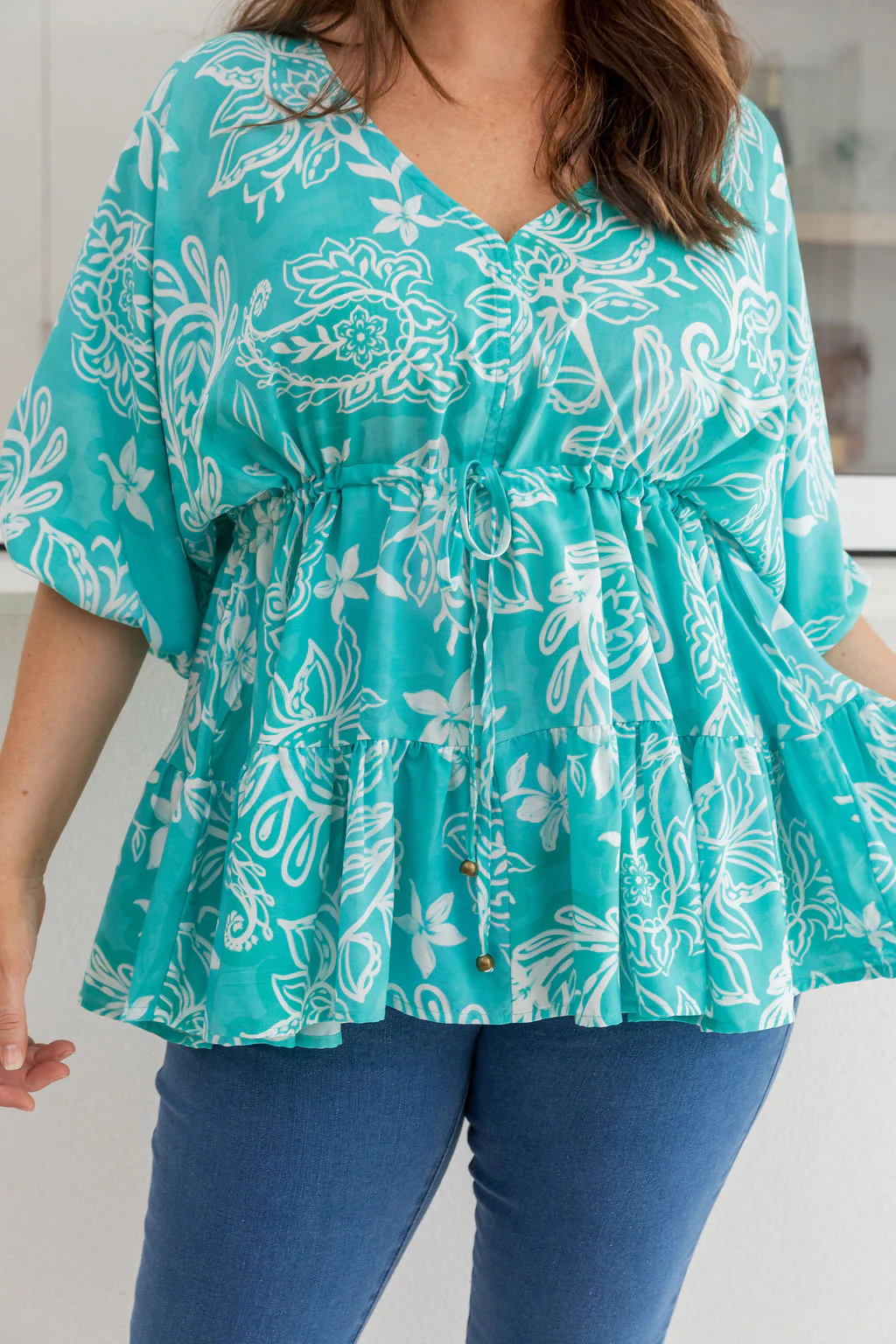 Brooklyn Top in Turquoise Paisley - Image 13