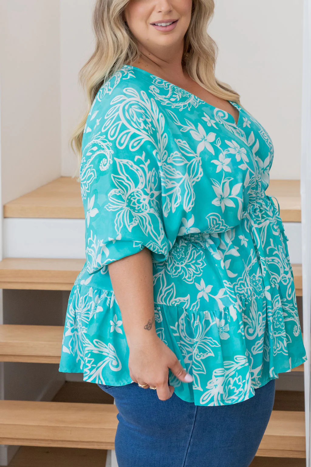 Brooklyn Top in Turquoise Paisley - Image 16