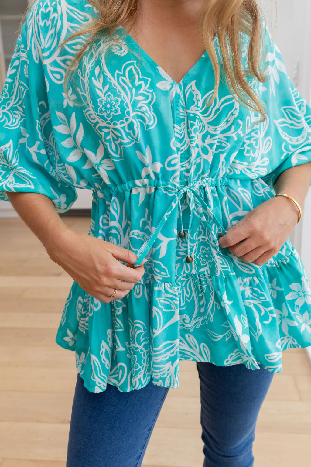 Brooklyn Top in Turquoise Paisley - Image 5