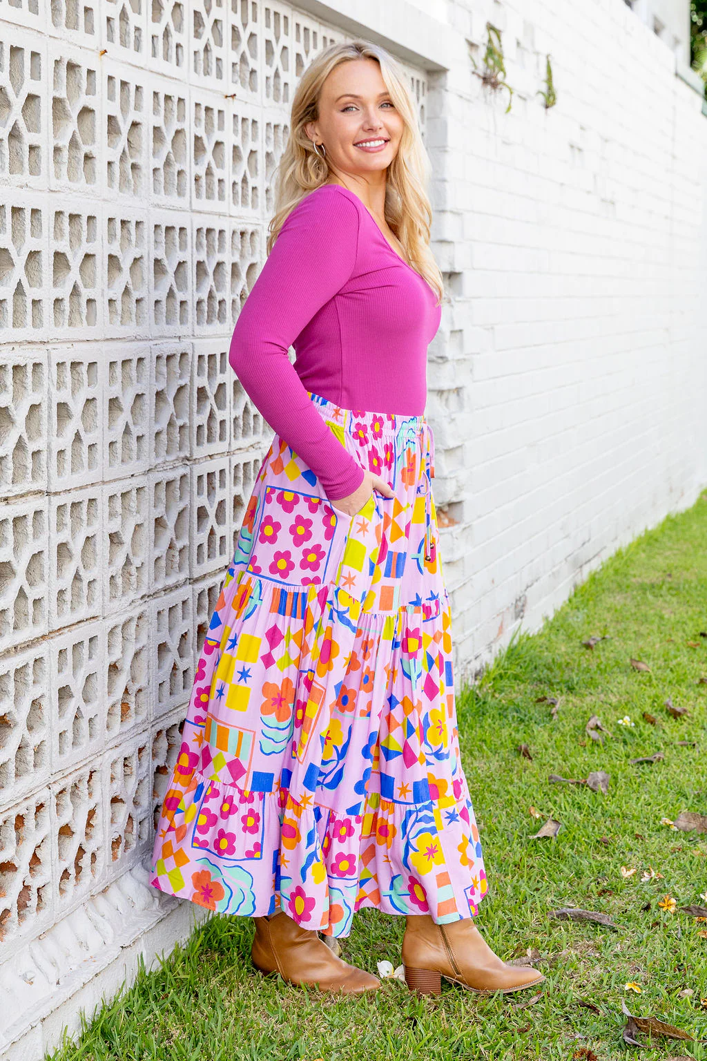 Carrie Skirt in Checkerboard Petals - Image 10