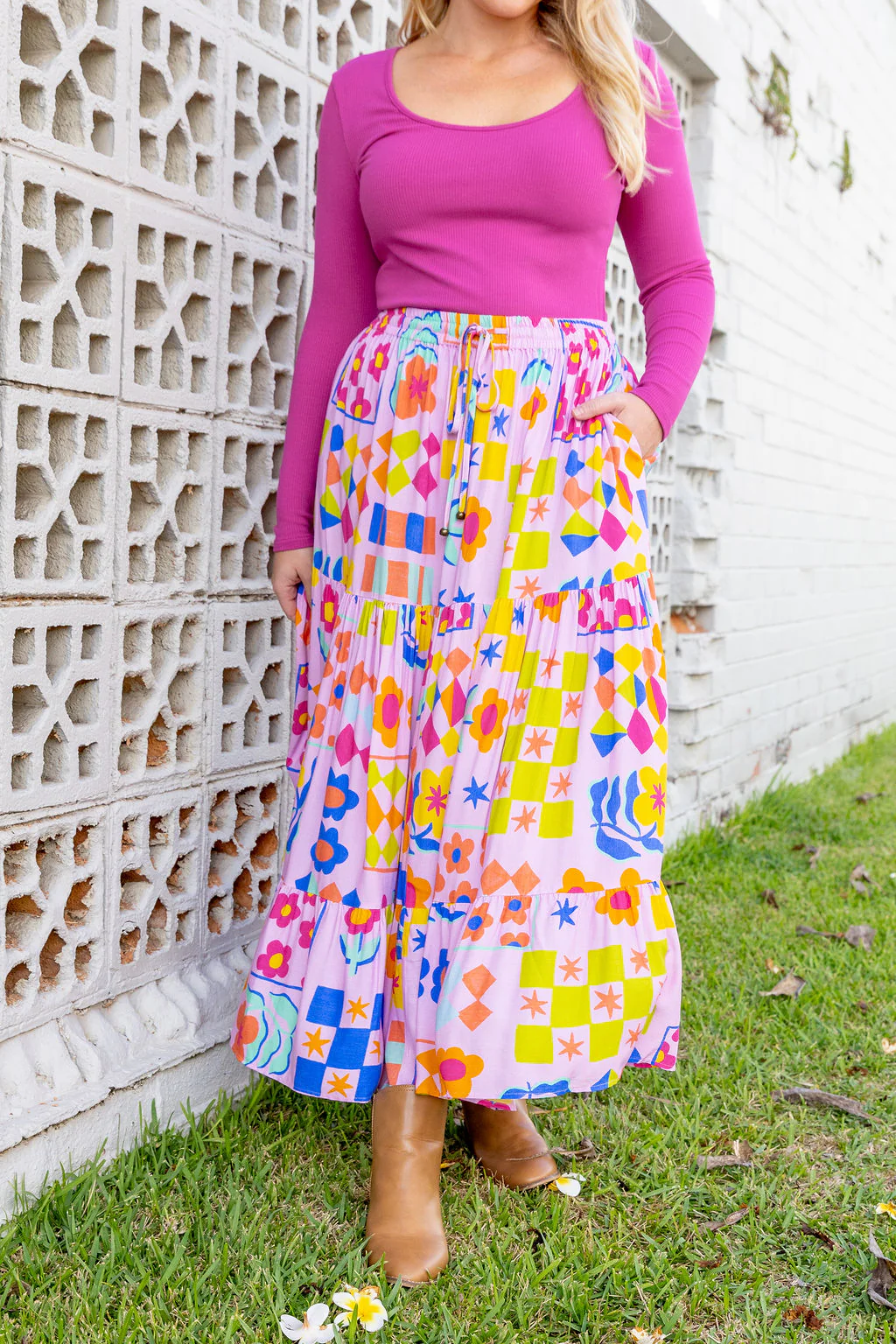 Carrie Skirt in Checkerboard Petals - Image 4