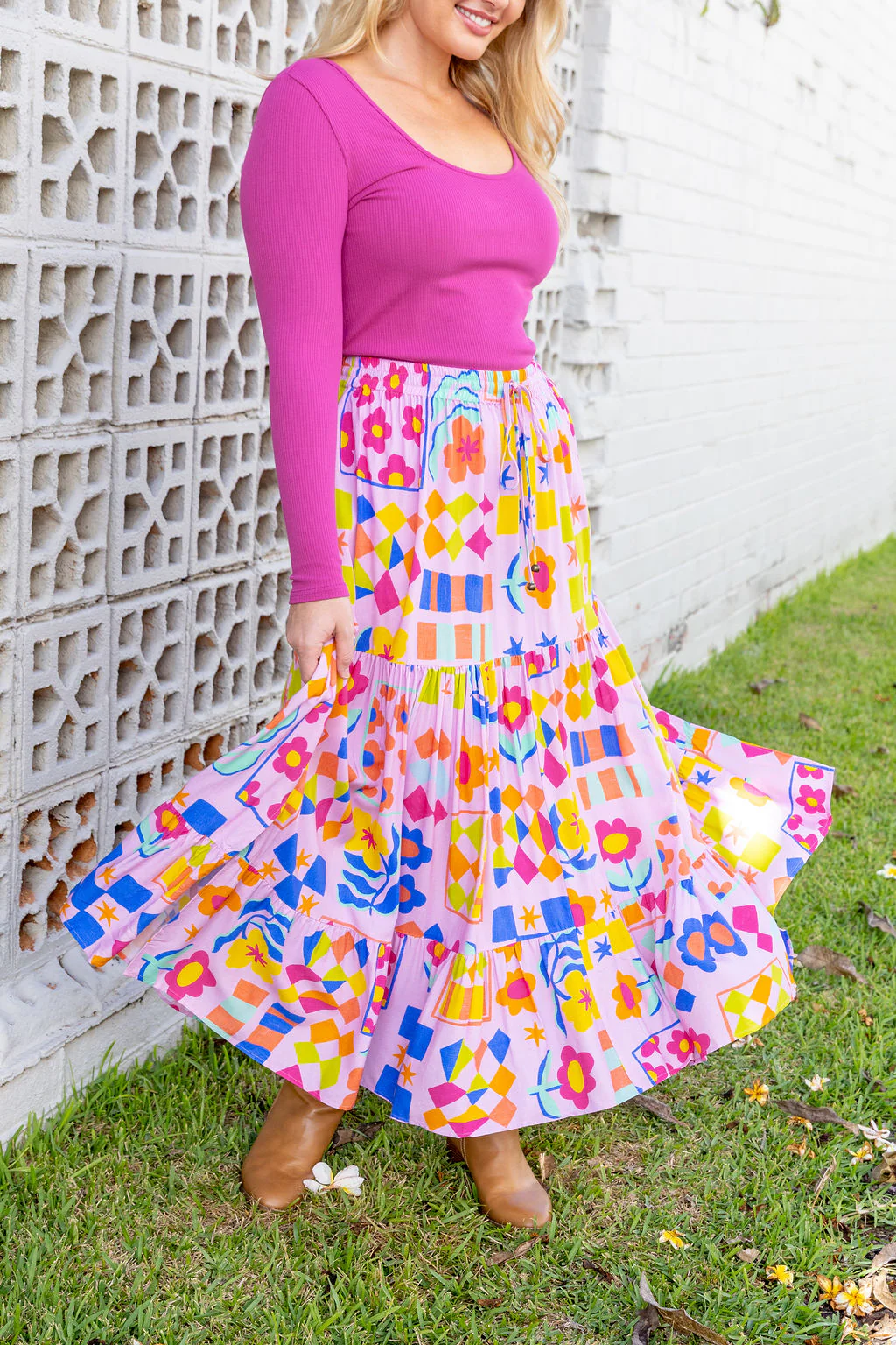Carrie Skirt in Checkerboard Petals - Image 8