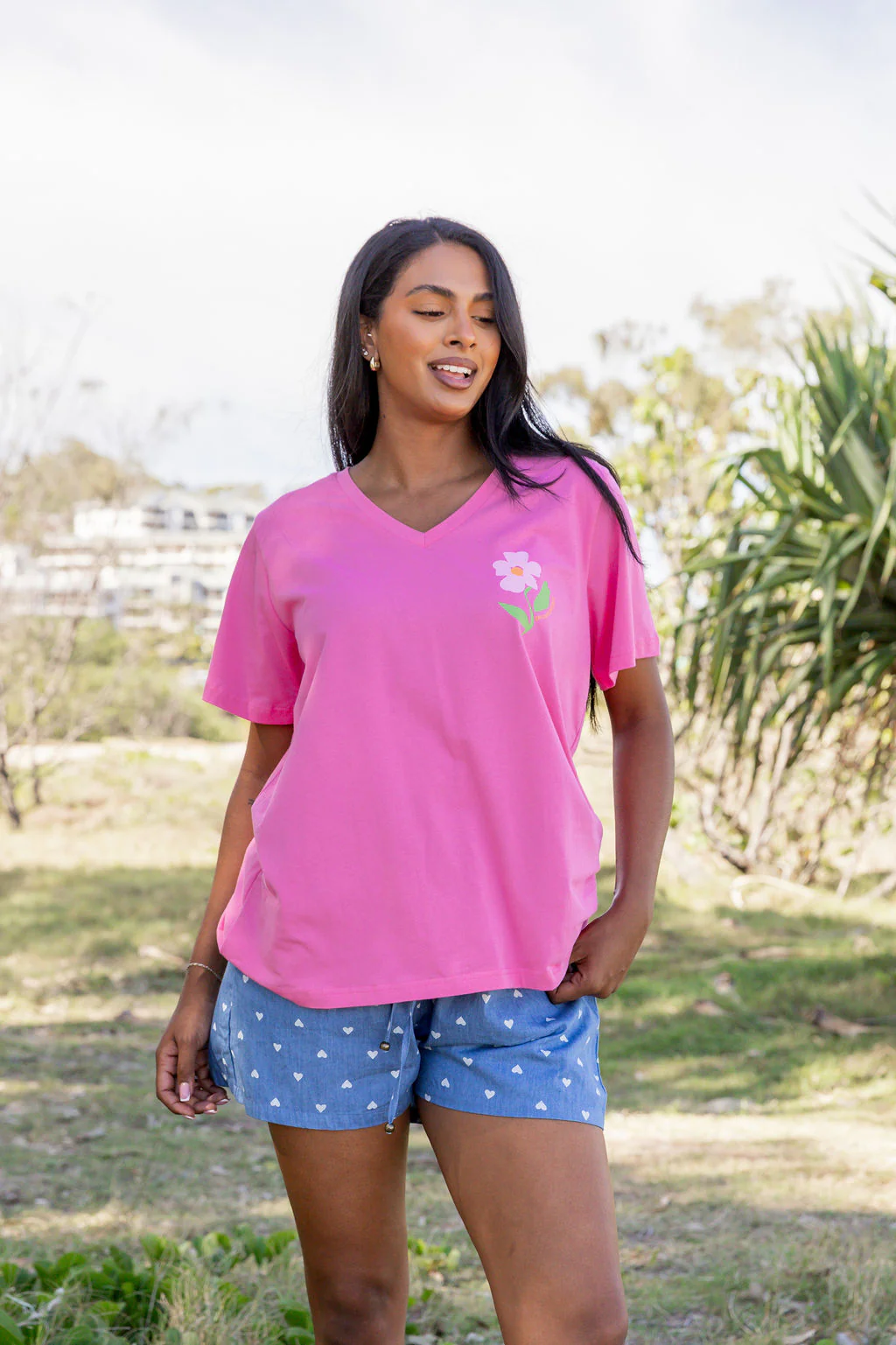 Choose Kindness V-Neck Tee in Pink