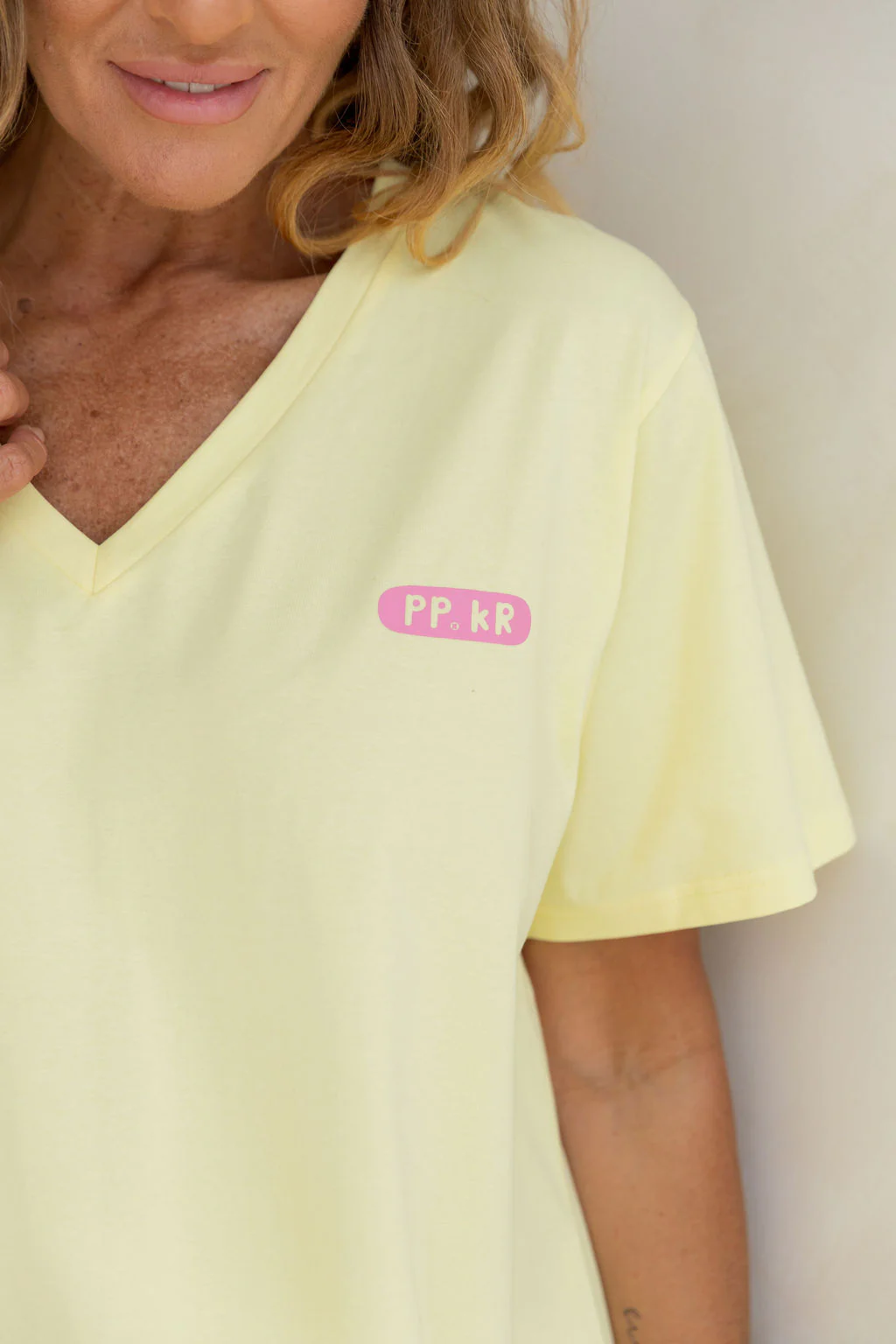 Della Relaxed V-Tee in Be Okay Lemon by Kasey Rainbow - Image 3