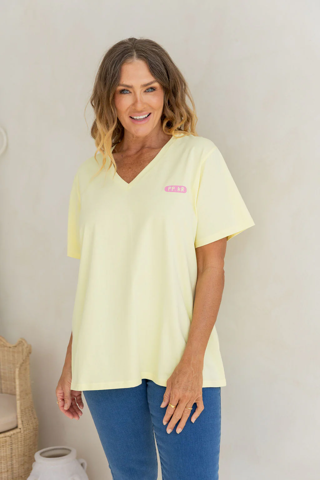 Della Relaxed V-Tee in Be Okay Lemon by Kasey Rainbow - Image 7