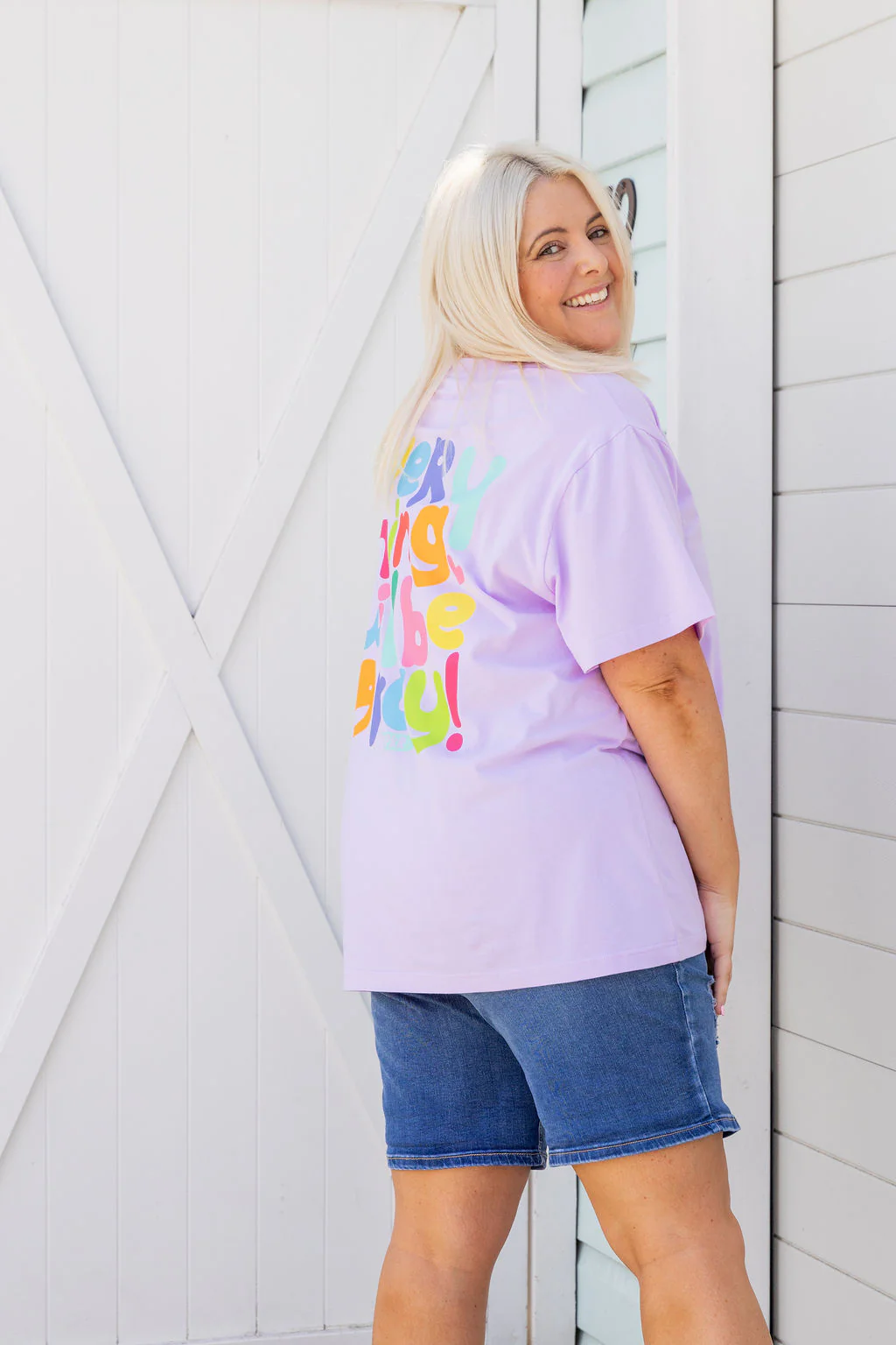 Della Relaxed V-Tee in Be Okay Lilac by Kasey Rainbow - Image 3