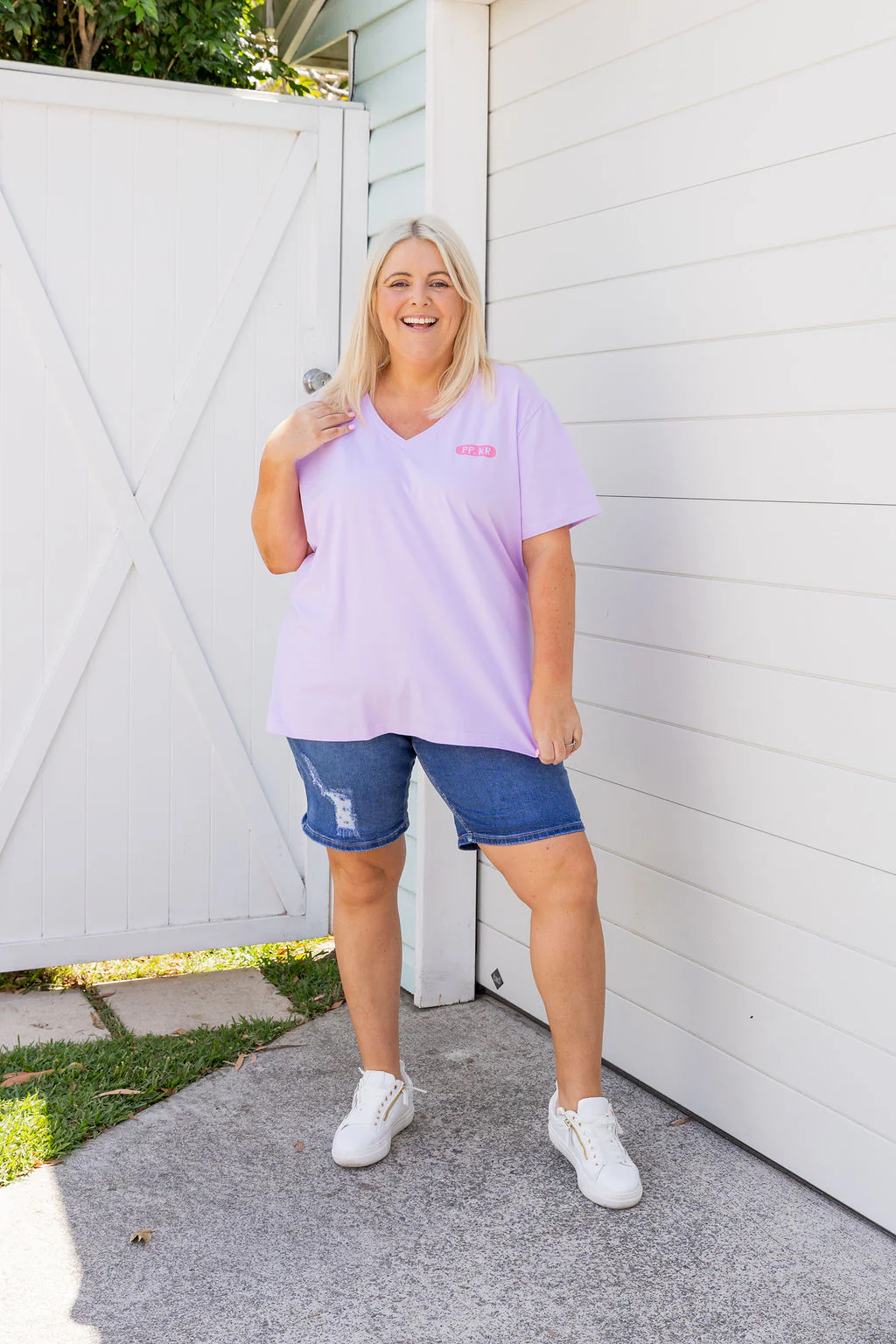 Della Relaxed V-Tee in Be Okay Lilac by Kasey Rainbow - Image 6