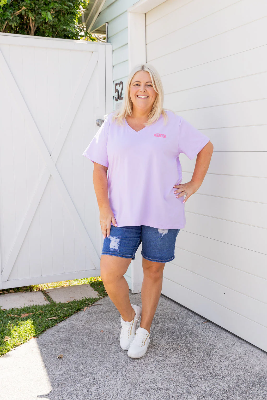 Della Relaxed V-Tee in Be Okay Lilac by Kasey Rainbow - Image 7