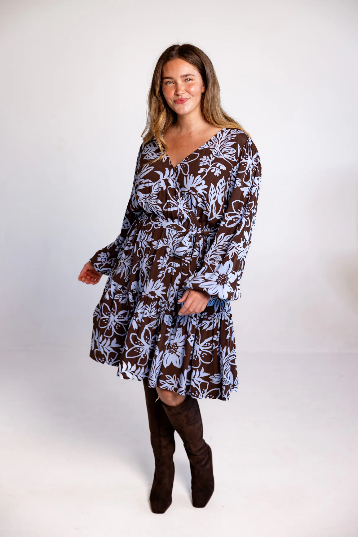 Deni Long Sleeve Dress in Blue Lani Chocolate - Image 10