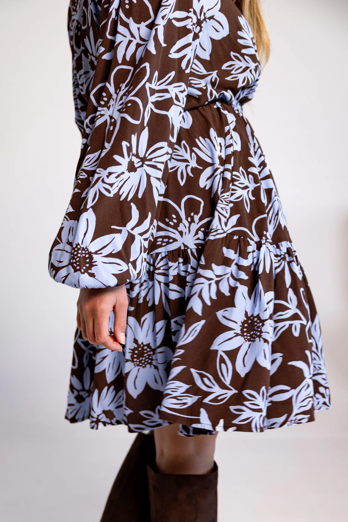 Deni Long Sleeve Dress in Blue Lani Chocolate - Image 14