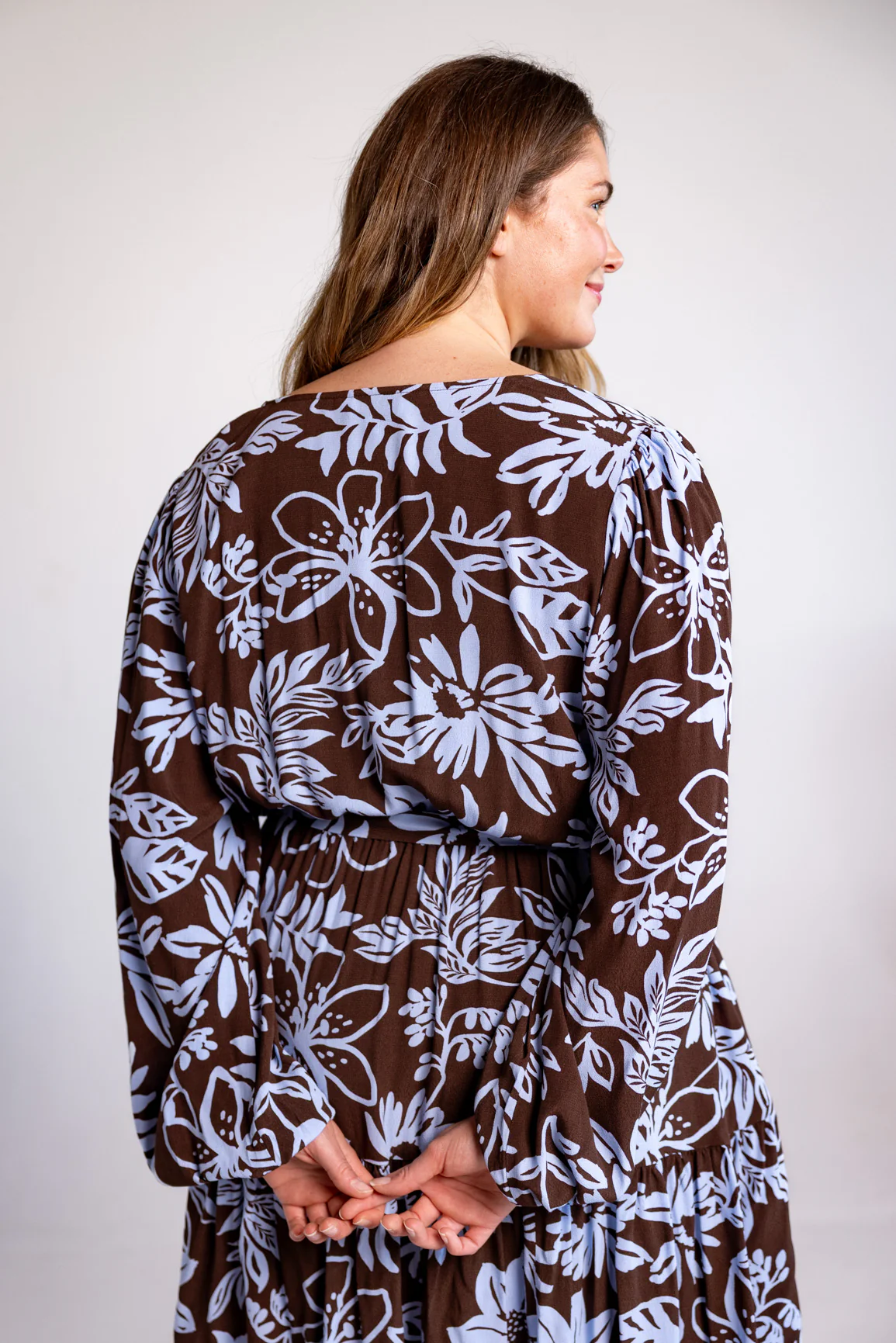 Deni Long Sleeve Dress in Blue Lani Chocolate - Image 16