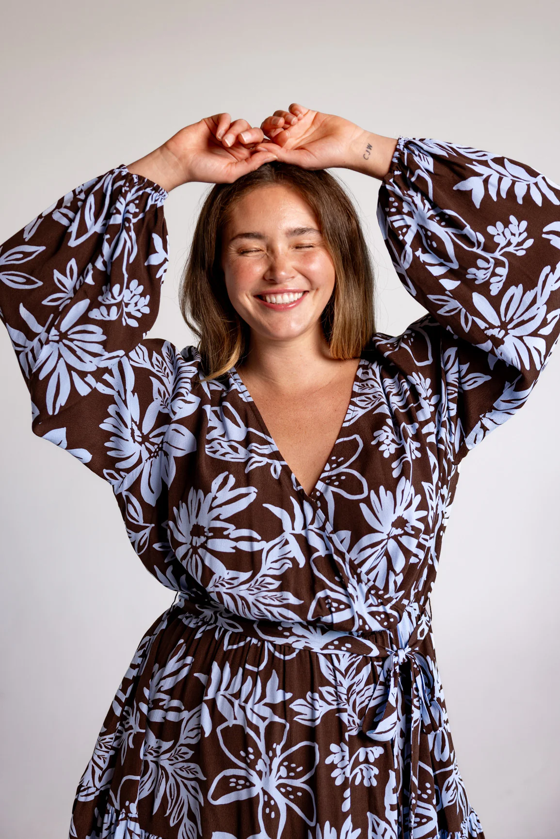 Deni Long Sleeve Dress in Blue Lani Chocolate - Image 2