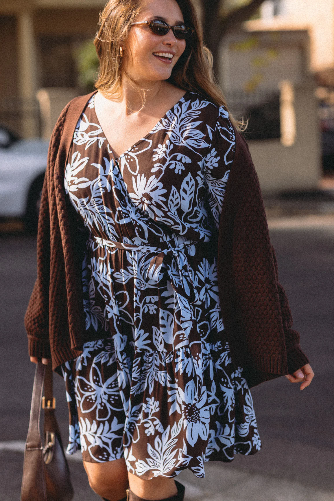 Deni Long Sleeve Dress in Blue Lani Chocolate - Image 3