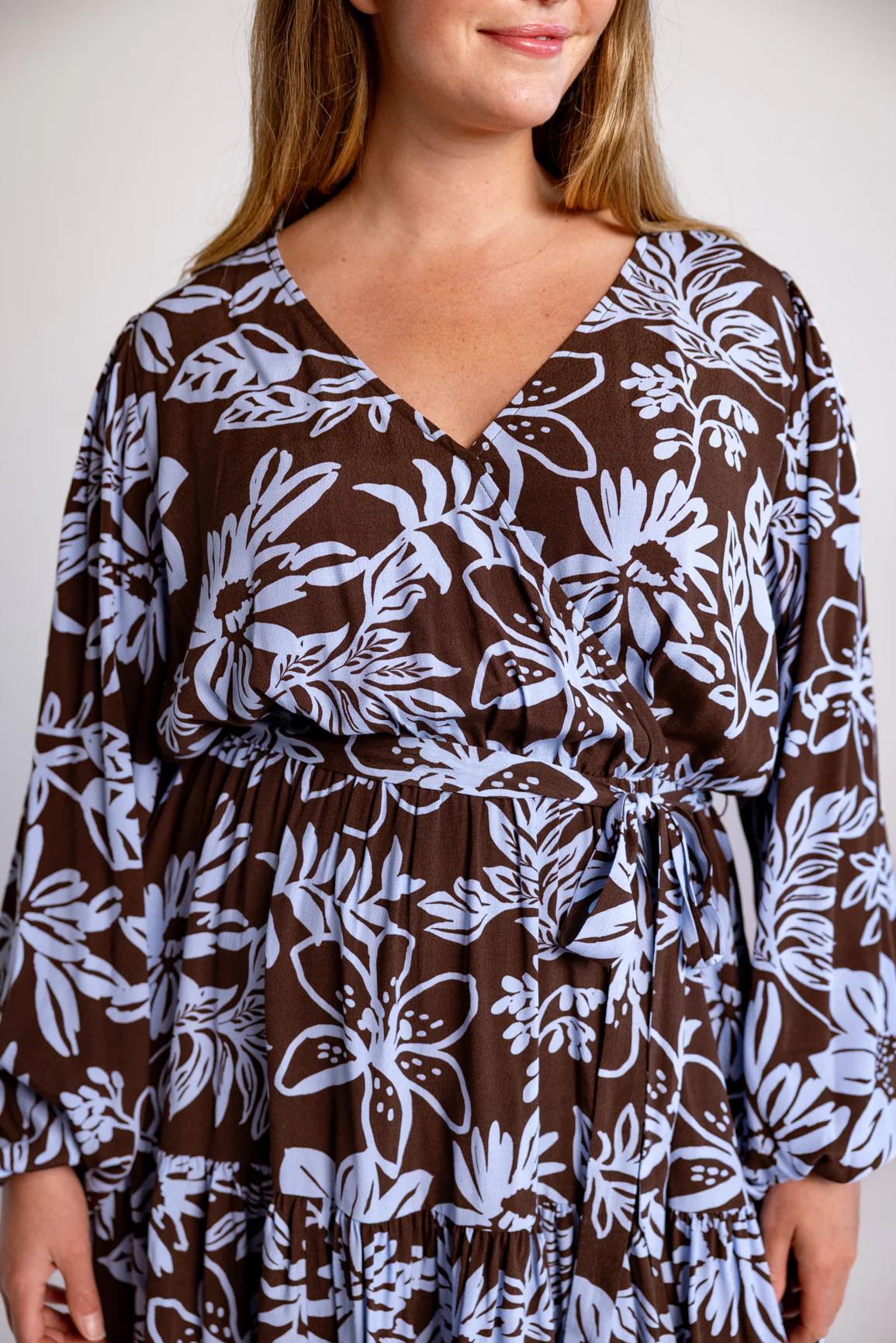 Deni Long Sleeve Dress in Blue Lani Chocolate - Image 5
