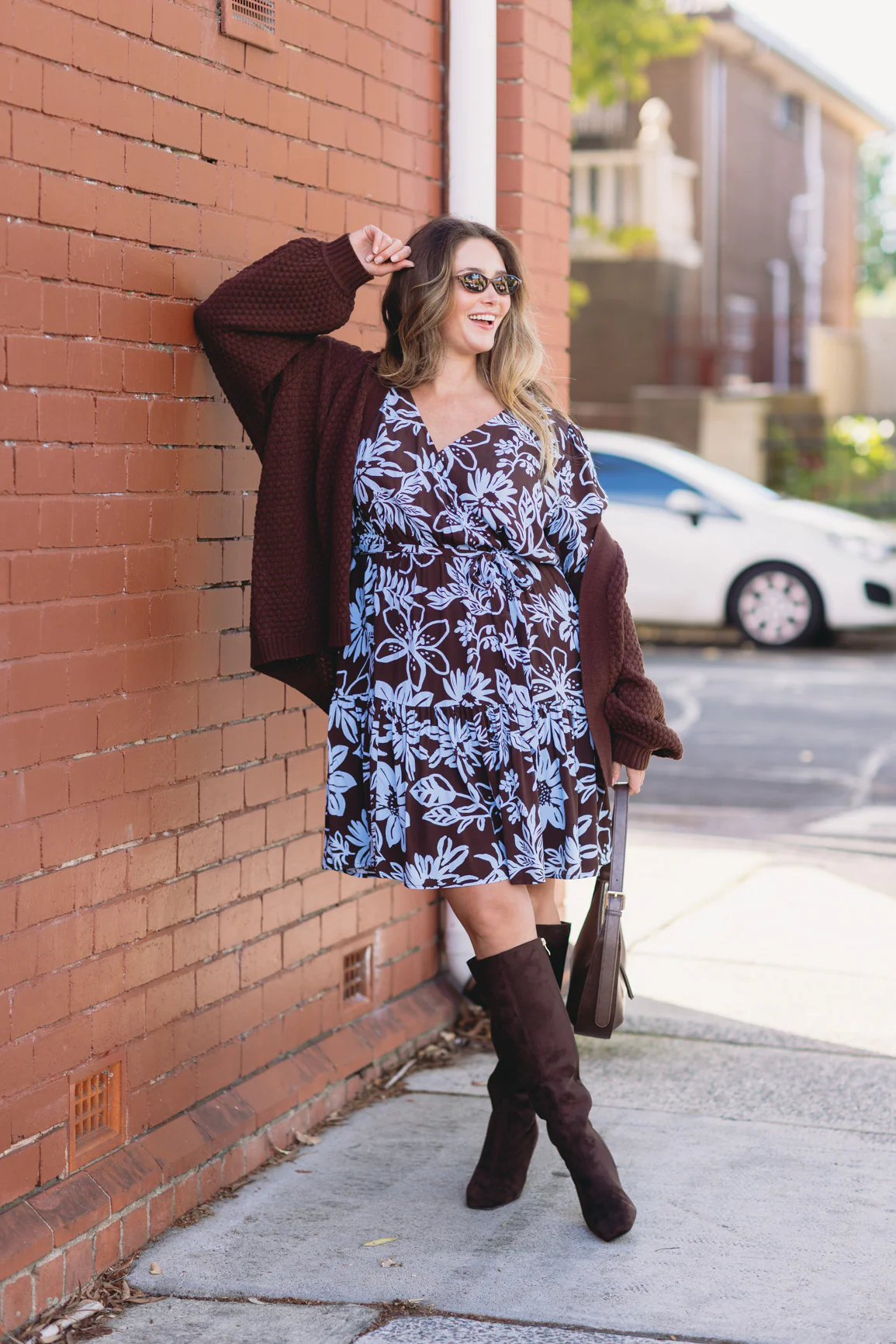 Deni Long Sleeve Dress in Blue Lani Chocolate - Image 6