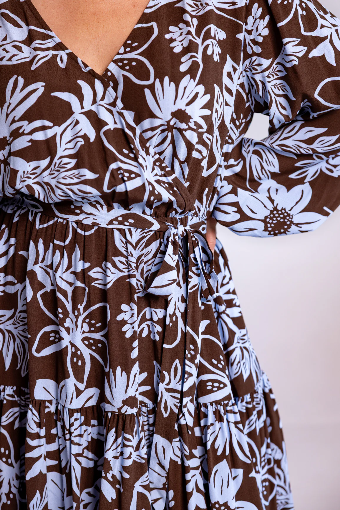 Deni Long Sleeve Dress in Blue Lani Chocolate - Image 9