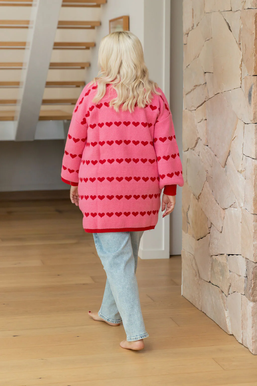 Devon Knit Cardi in Pink/Red Hearts - Image 10