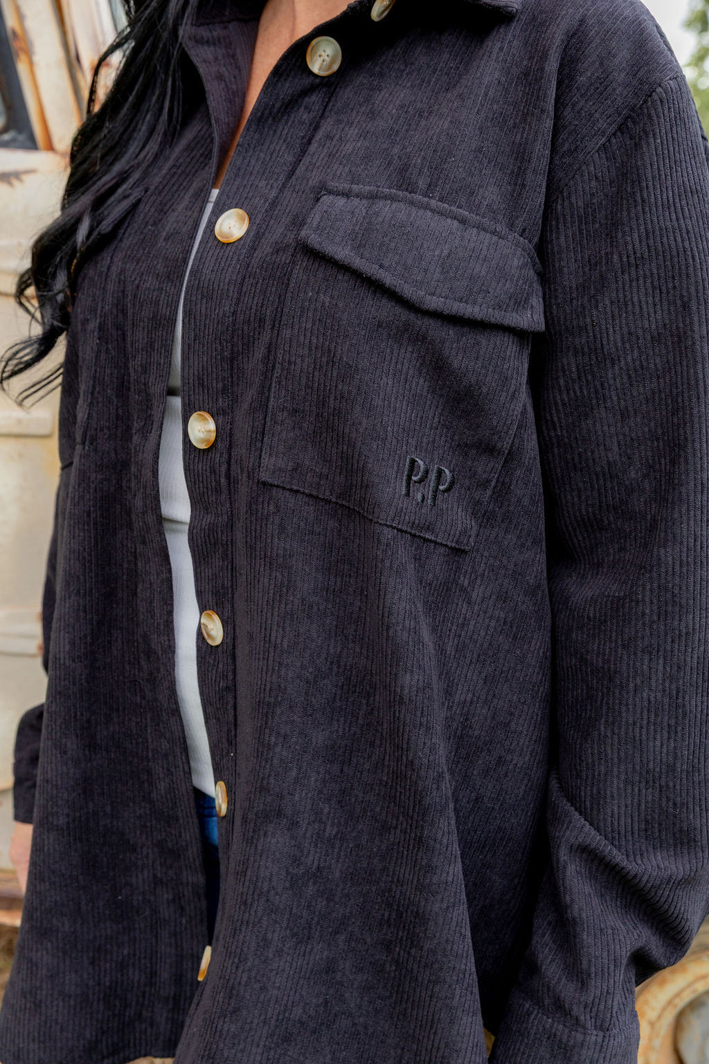Elsia Cord Shacket in Black - Image 3