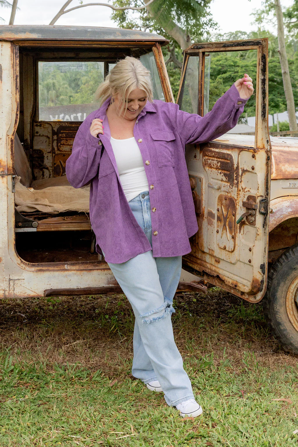 Elsia Cord Shacket in Dusty Purple - Image 5