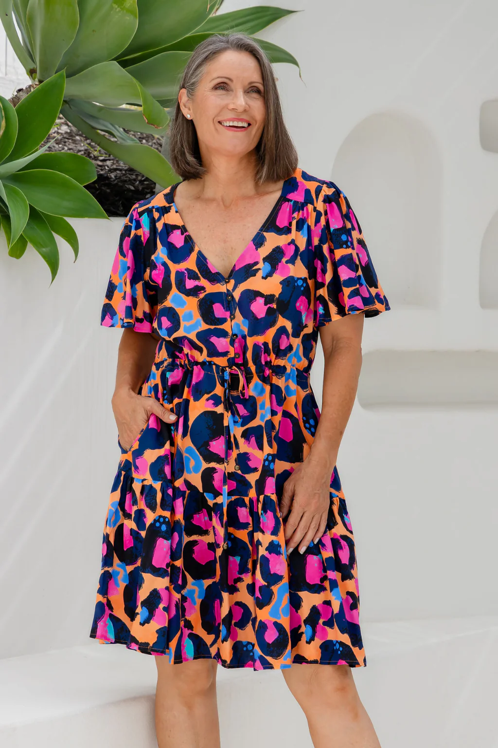 Esmae Dress in Sherbie - Peach Leopard by Kasey Rainbow