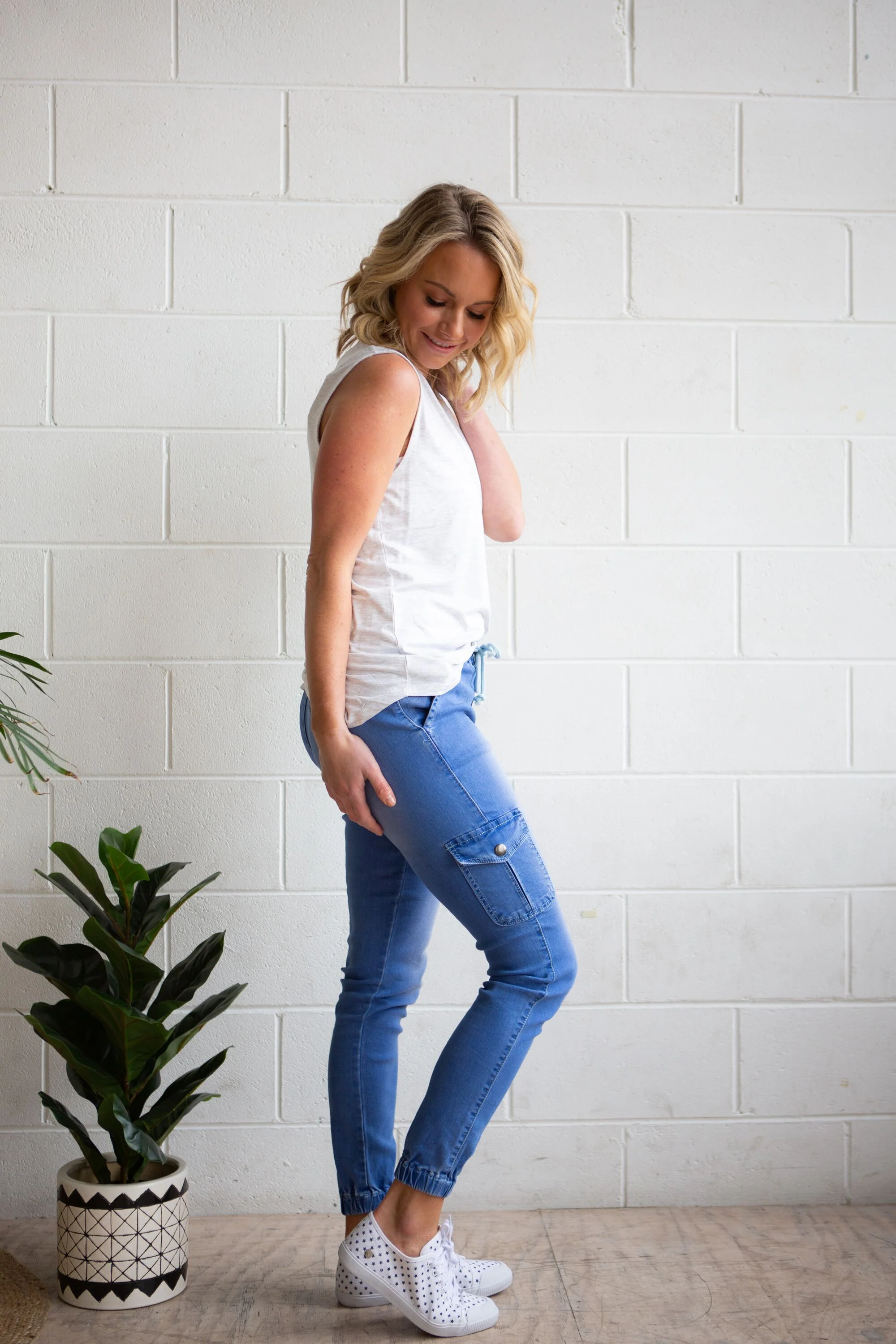 Florence Denim Joggers in Sky Blue - Image 6
