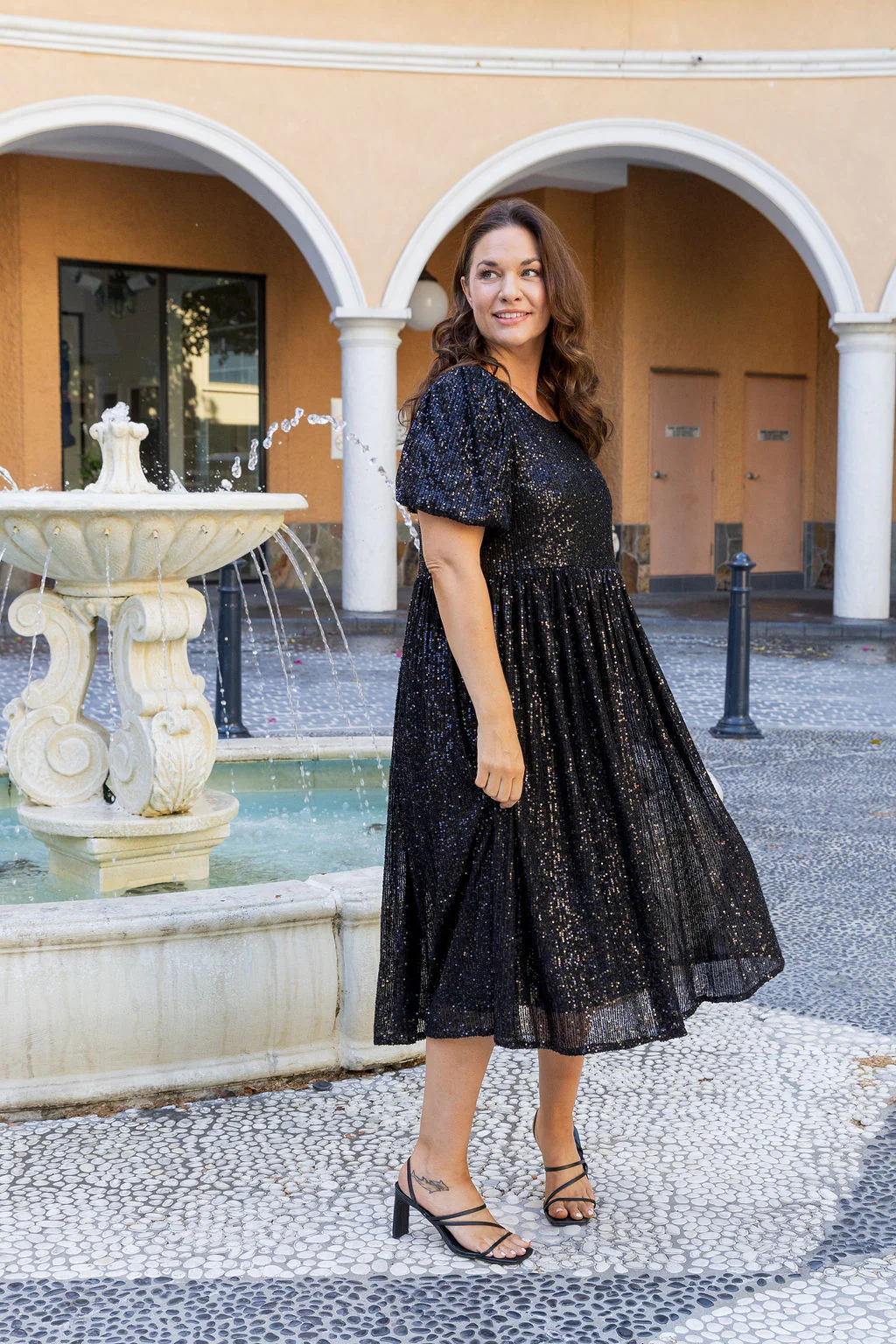 Glimmer Sequin Midi Dress in Black - Image 10