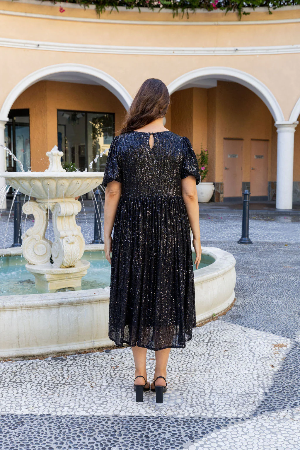 Glimmer Sequin Midi Dress in Black - Image 14