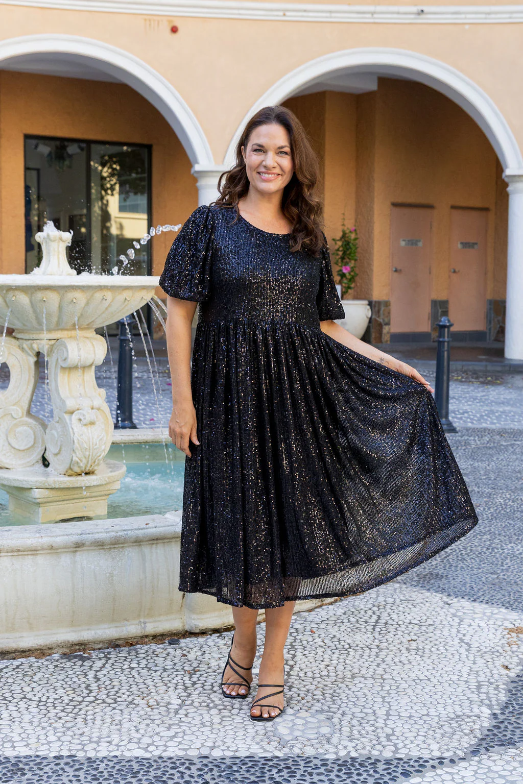 Glimmer Sequin Midi Dress in Black - Image 16