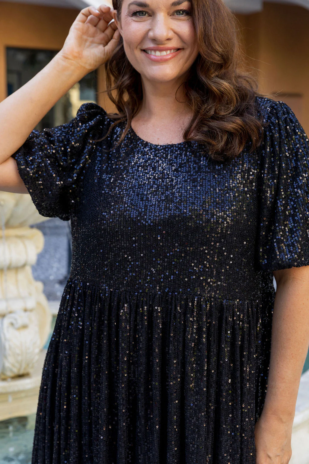 Glimmer Sequin Midi Dress in Black - Image 3