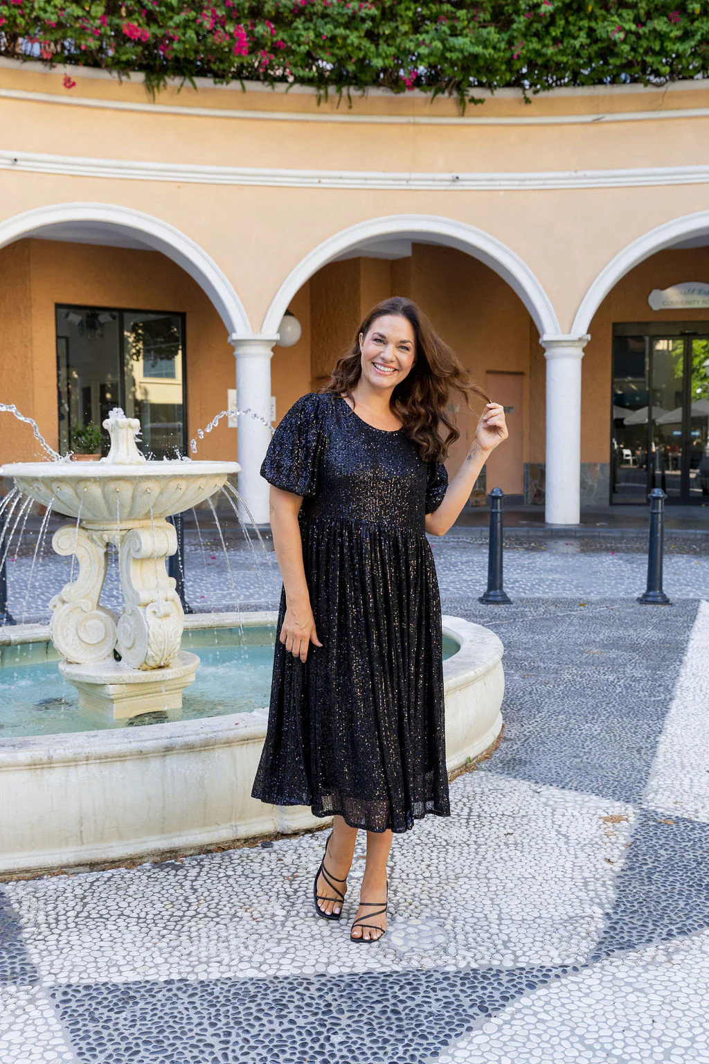 Glimmer Sequin Midi Dress in Black - Image 4