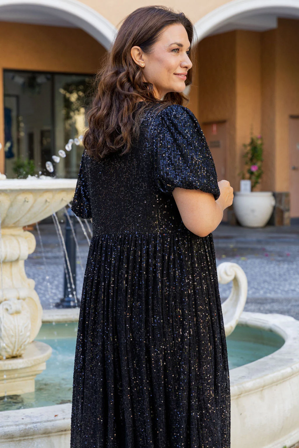 Glimmer Sequin Midi Dress in Black - Image 6