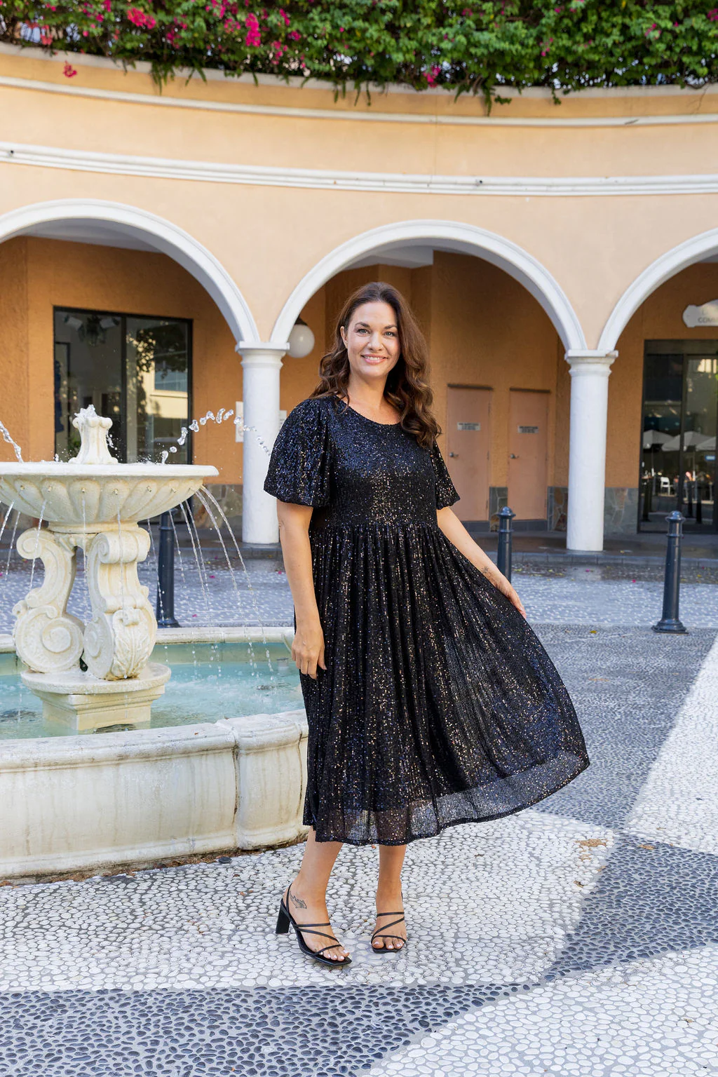 Glimmer Sequin Midi Dress in Black - Image 8