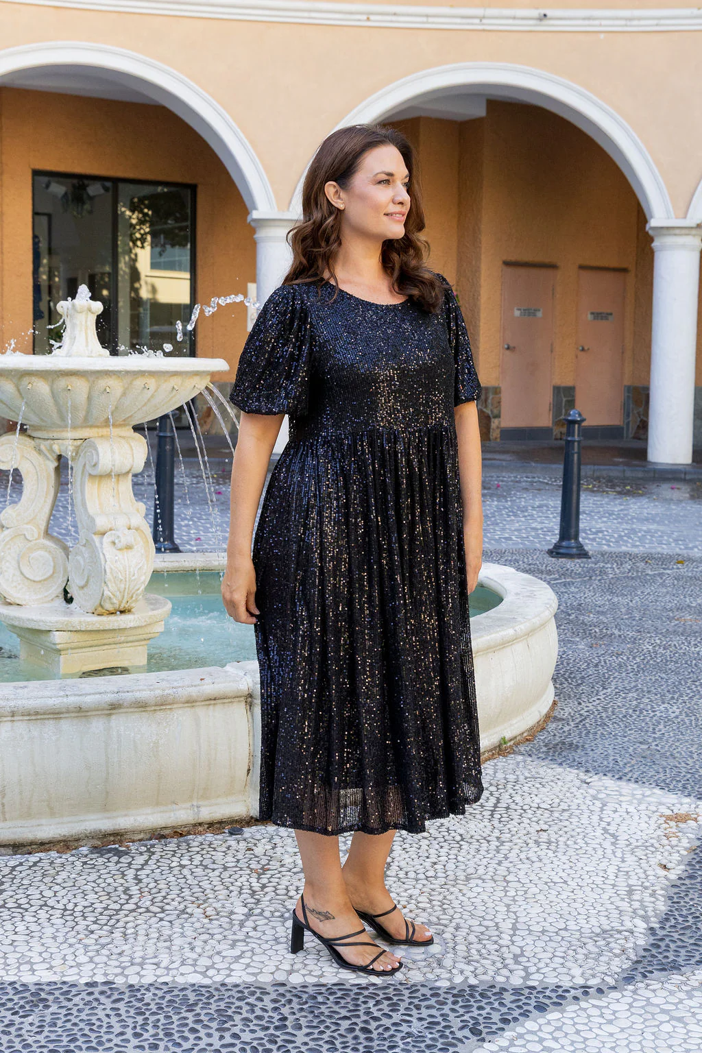 Glimmer Sequin Midi Dress in Black - Image 9