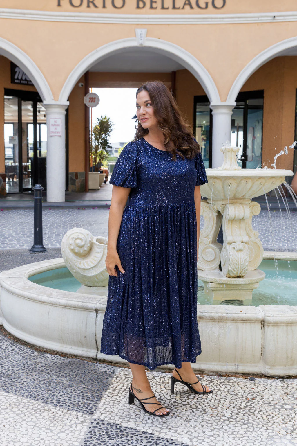 Glimmer Sequin Midi Dress in Navy - Image 10
