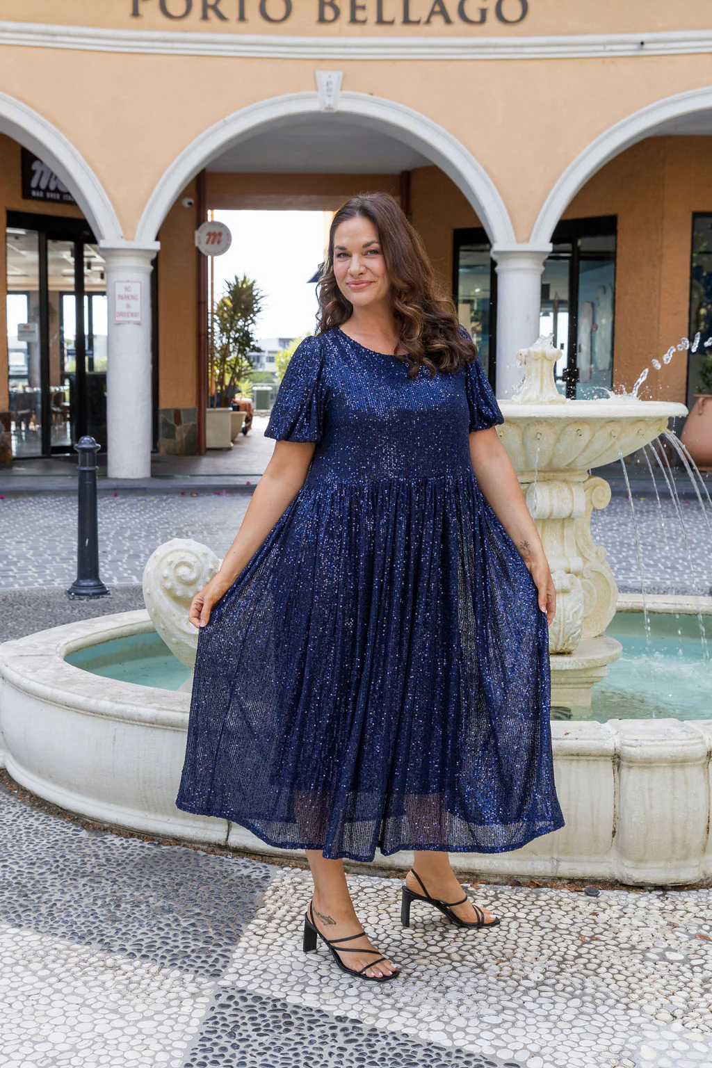 Glimmer Sequin Midi Dress in Navy - Image 12