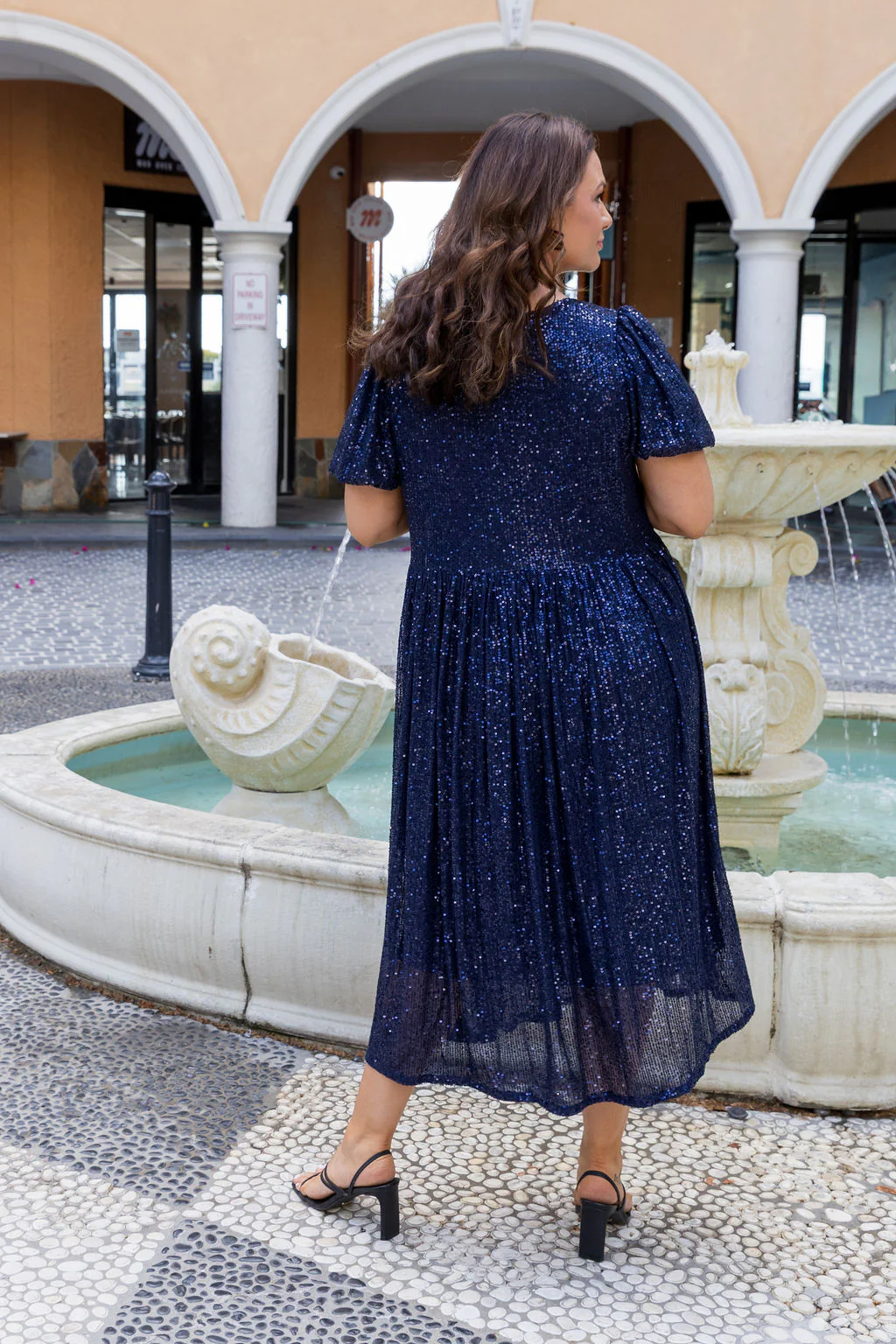 Glimmer Sequin Midi Dress in Navy - Image 13
