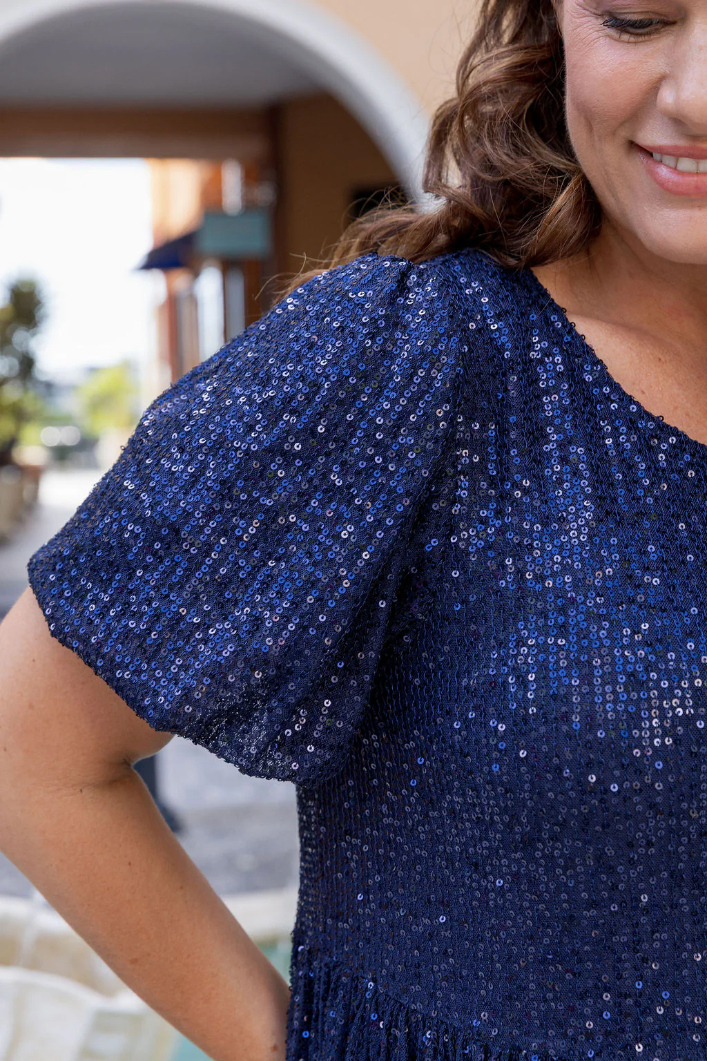 Glimmer Sequin Midi Dress in Navy - Image 14