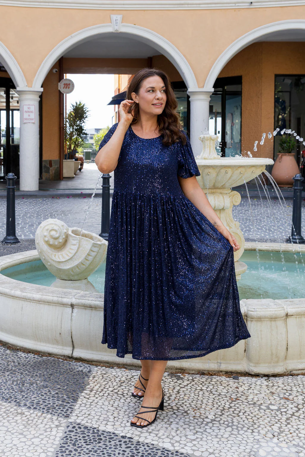 Glimmer Sequin Midi Dress in Navy - Image 17