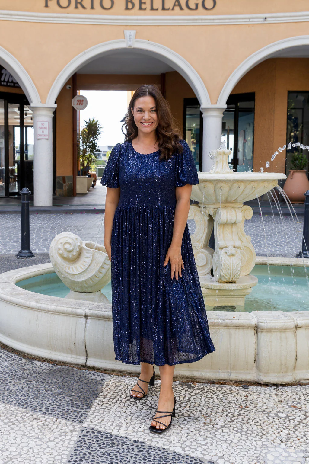 Glimmer Sequin Midi Dress in Navy - Image 4