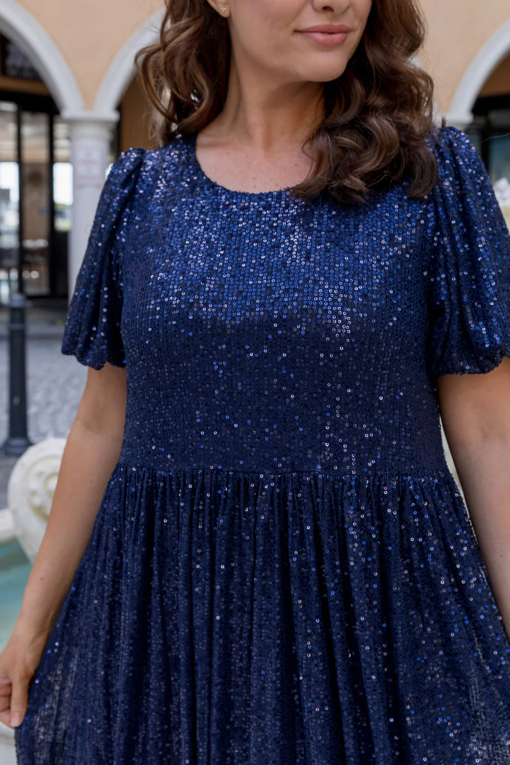 Glimmer Sequin Midi Dress in Navy - Image 8