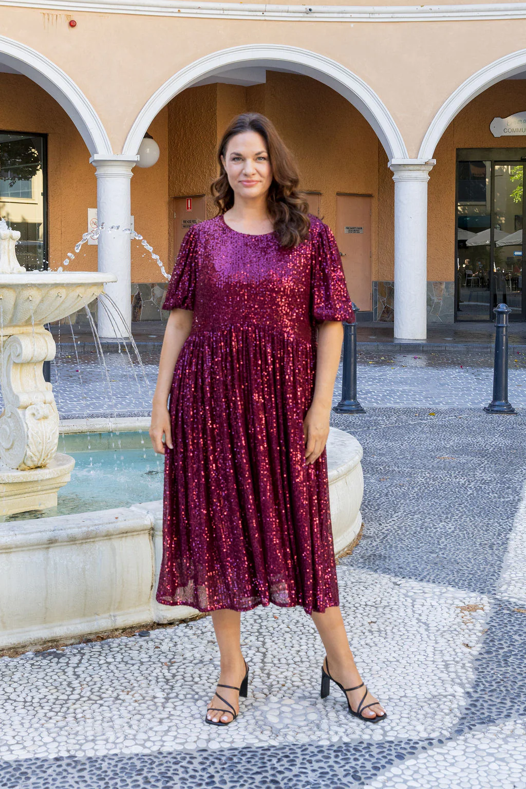 Glimmer Sequin Midi Dress in Wine - Image 10