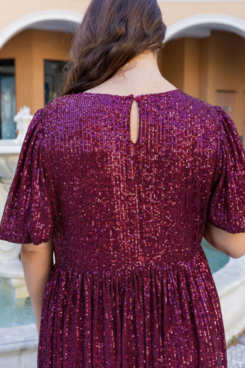 Glimmer Sequin Midi Dress in Wine - Image 11