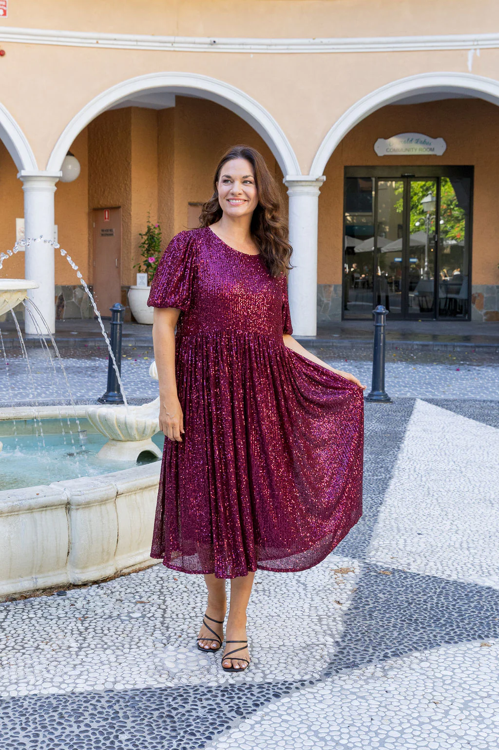 Glimmer Sequin Midi Dress in Wine - Image 3
