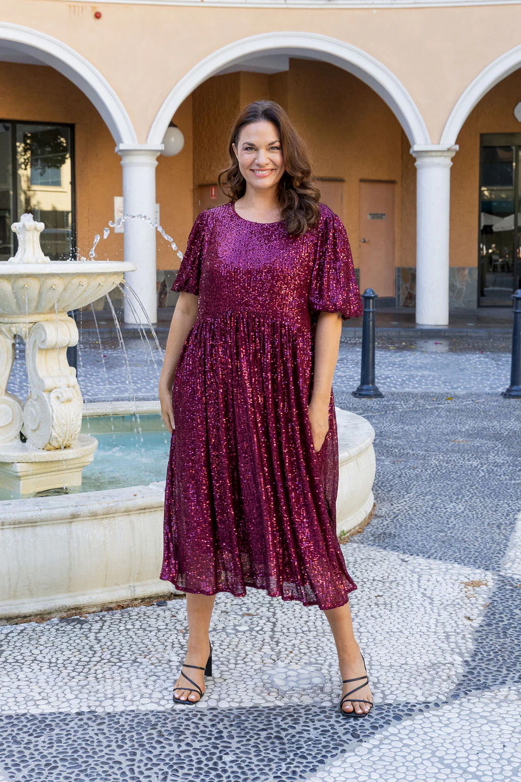 Glimmer Sequin Midi Dress in Wine - Image 5