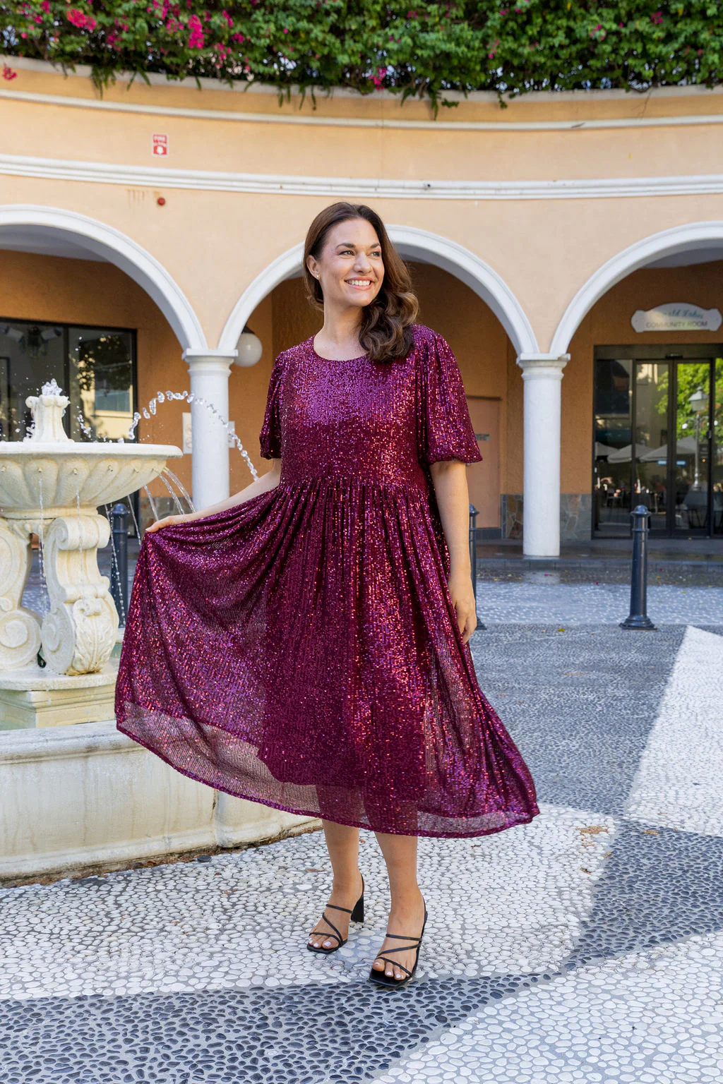 Glimmer Sequin Midi Dress in Wine - Image 6